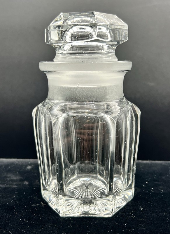 Antique Bohemian  Apothecary Jar / Perfume Bottle W/stopper Clear Crystal Glass