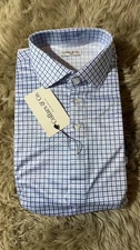 Collars and Co Dress Collar Polo Short Sleeve Mens Large Blue White Check
