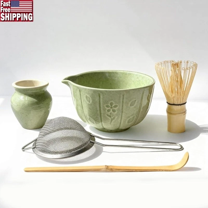 5 Piece Matcha Whisk Set Bamboo Whisk Bowl Scoop Sifter Gift Tea Ceremony New