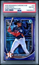 2025 BOWMAN CHROME MEGA BOX PURPLE REFRACTOR #77 CAM SMITH RC 30/250 PSA 8