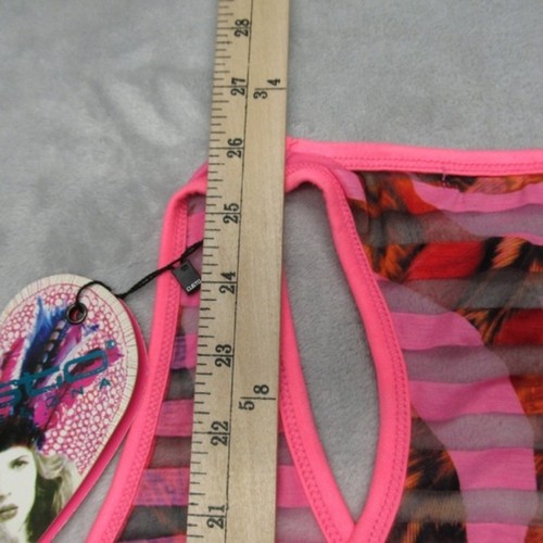 Custo Barcelona Shirt Women 3 Pink Racerback Tank Palm Abstract AOP Sheer NEW - Picture 9 of 11