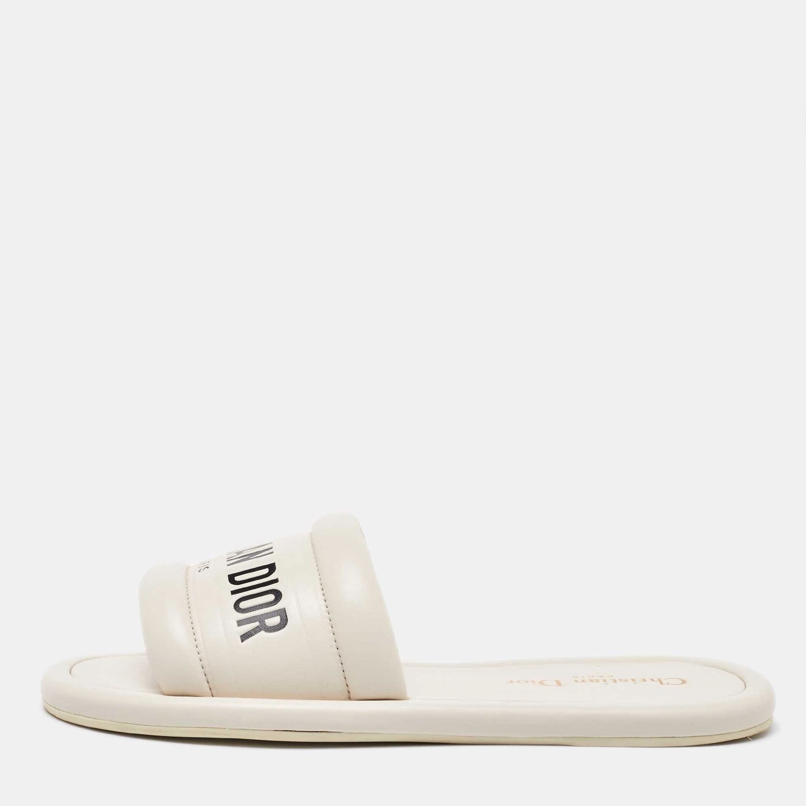 Sandales plates à glissière Dior en cuir blanc Every D pointure 37