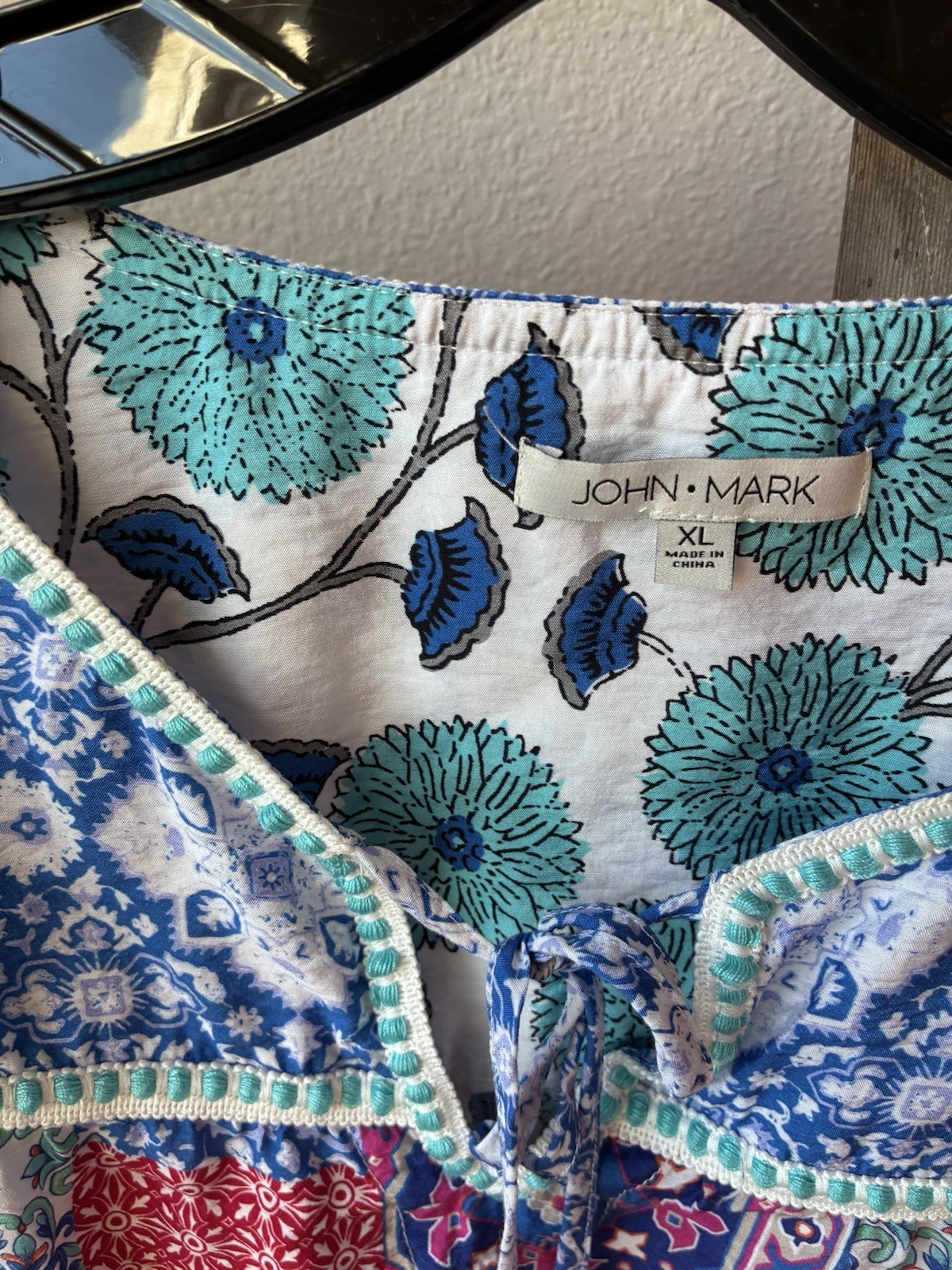 John Mark Top Size XL Tunic Patchwork Tasseled Co… - image 3