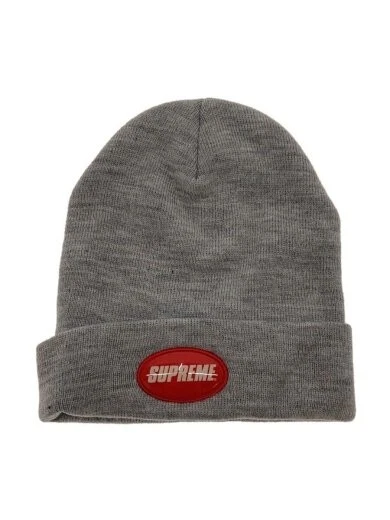 Supreme 18Ss Rubber Patch Bonnet Tricot Sans Acrylique Gris AEk96
