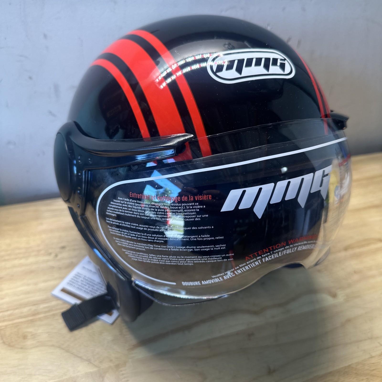 MMG Motorcycle Open Face Helmet Model 37 Black/Red Graph X-Large ✅