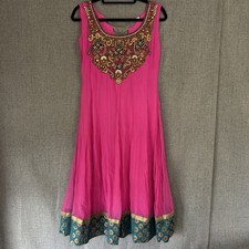 Indian Bollywood Jeweled Anarkali Dress Fuchsia Festival Lined Size M 