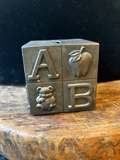 VINTAGE ABC BLOCK PIGGY BANK SILVERPLATE HONG KONG 3" 15oz