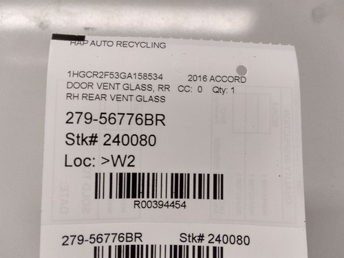 Passenger Rear Door Vent Glass Sedan US Built Fits 13-17 ACCORD 394454 - Bild 6 von 12