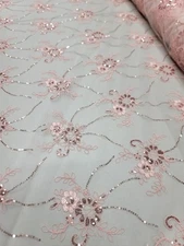 Blush Floral Lace Fabric By The Yard Sequins Mesh Embroidery For Dress Tableclot