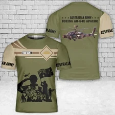 *Custom Name* Australian Army Boeing AH-64E Apache 3D T-Shirt Size S-5XL, NEW