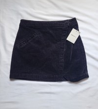 Forever 21 Black Corduroy Mini Wrap Skirt Size Small Button Close NWT