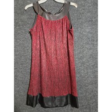 Enfocus Studio Red Metallic Pleated Bow Back Satin Trim Shift Dress Womens 14