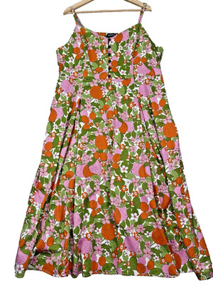 Bright & Beautiful Fruit Dress Plus Sz 20 Retro Mod Vintage Look Floral Oranges