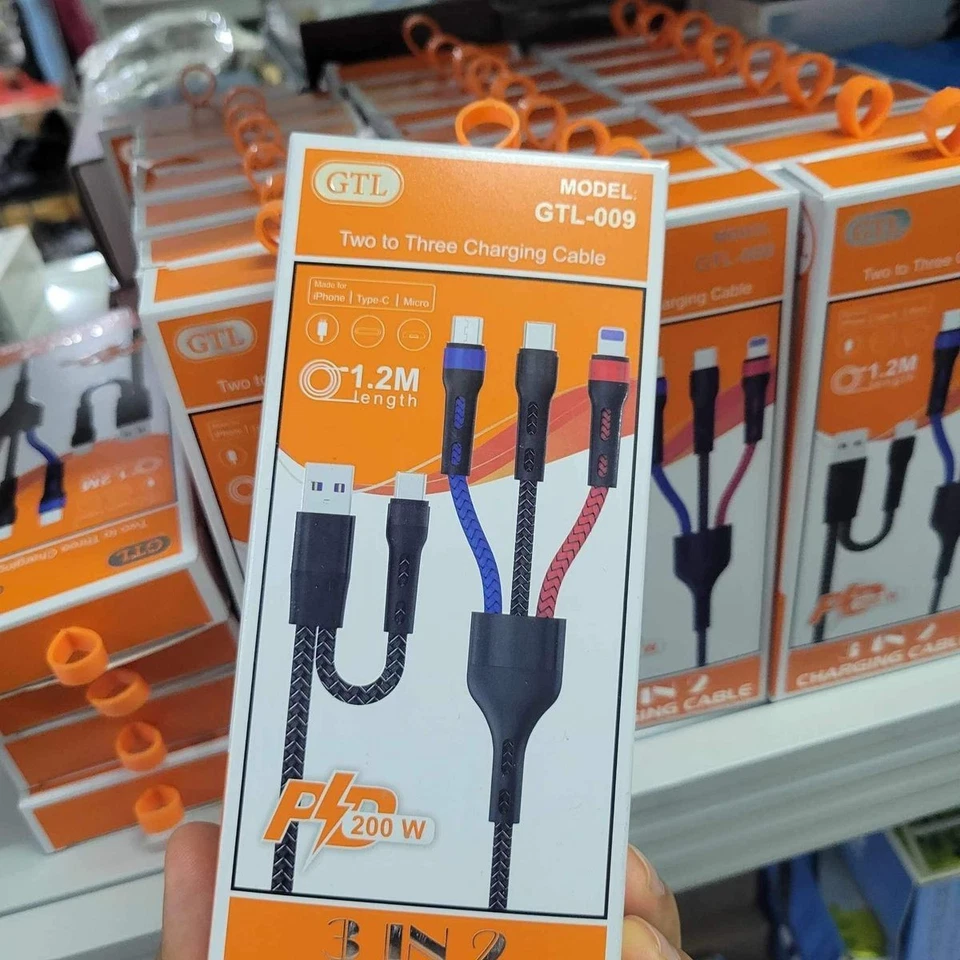 GTL-009 3 in 2 Fast Charging Cable 200W USB to Type-C Micro iPhone Cord 1.2M/3ft - Image 3 of 3