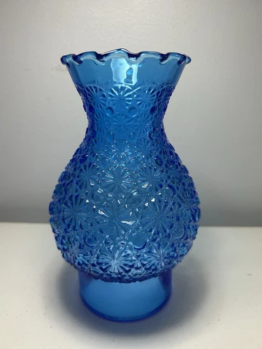 Daisy & Button Blue Glass Hurricane Lamp Shade Chimney