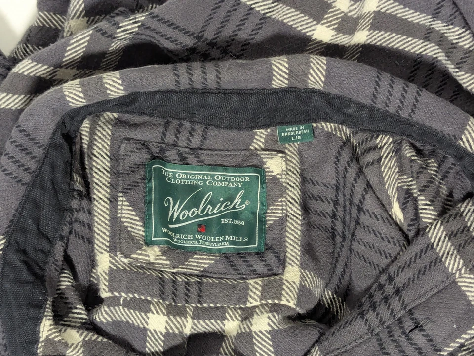 Woolrich Men's Thick Gray Plaid Flannel Shirt, Pockets, 100% Cotton Men's L - Image 4 of 4