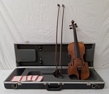 Vintage Wooden Violin with 2 Bows in Hard Case