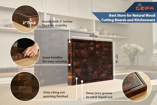 American Black Walnut Wood Cutting Board 20"x15"x2"(Large and Thick) for Kitchen - Picture 2 of 10
