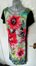 Frank Lyman Design Size 8 Black Multi Floral Stretchy Occasion Dress B/Zip Lined