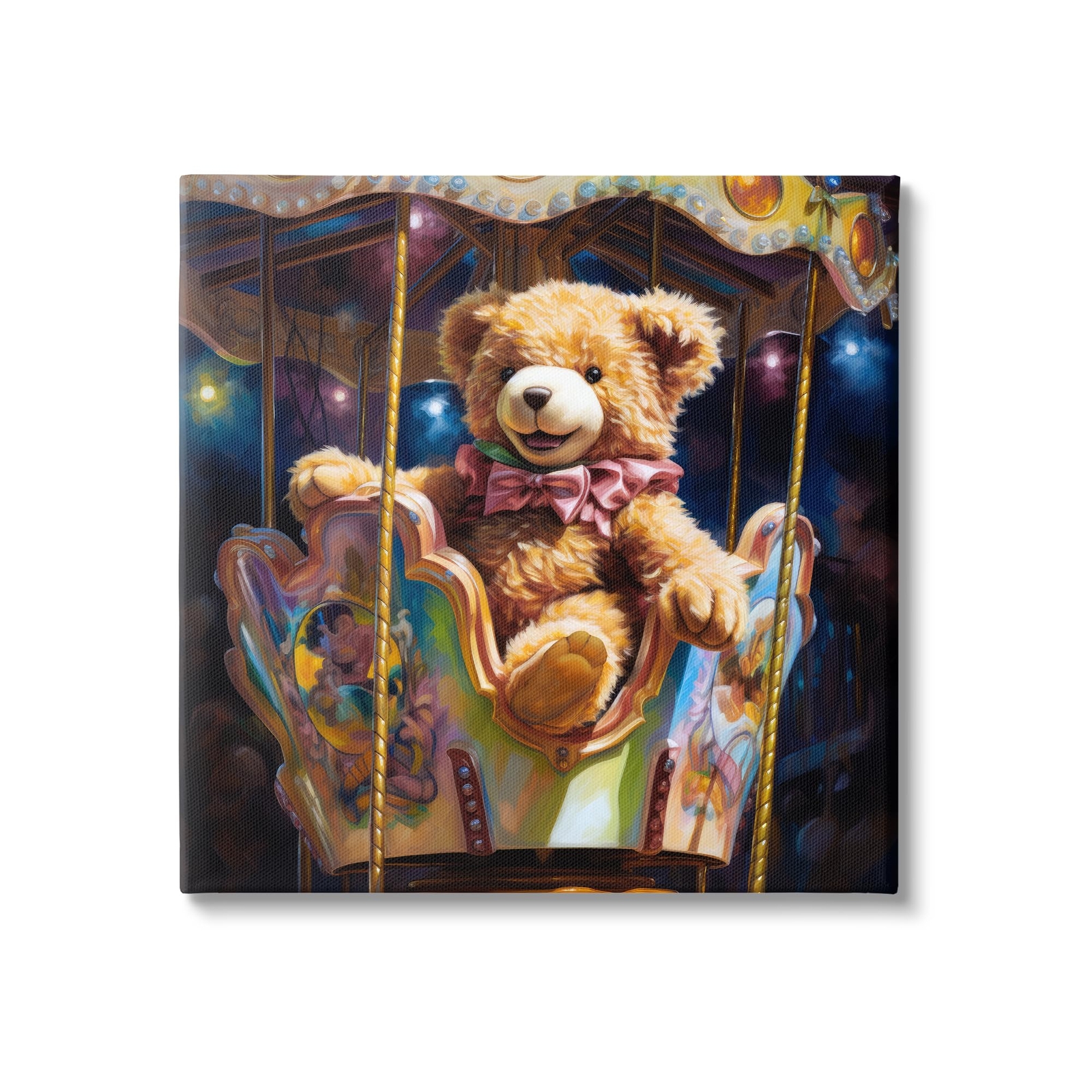 Teddy Bear on Carousel Canvas Wall Art by Ray Powers