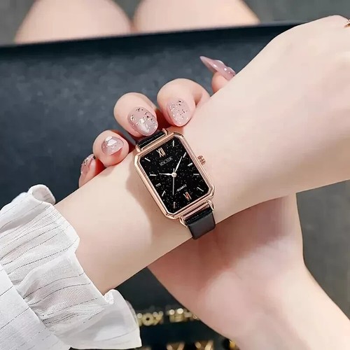 Watch Set + 4 Women's Quartz Bracelets Dial Jewelry Leather Fashion Black Gift - Picture 6 of 8