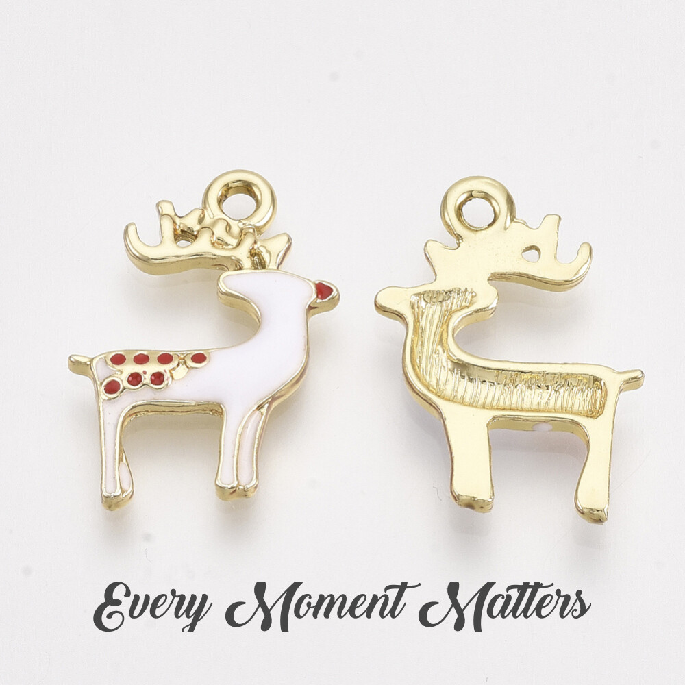 10 x Tibetan Gold & Enamel DEER REINDEER RUDOLPH CHRISTMAS STAG ELK 23mm Charms