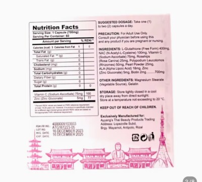 aishi tokyo glutathione ingredients Aishi Premium Tokyo White C-Block Dfyage Glutathione, 60 Capsules