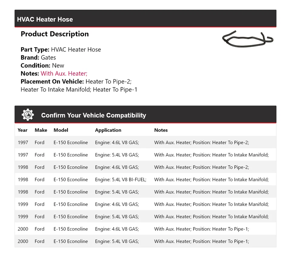 Puertas de manguera de calefacción de climatización para Ford E-150 Econoline 1997-2000 1998 1999 Foto 2 de 4