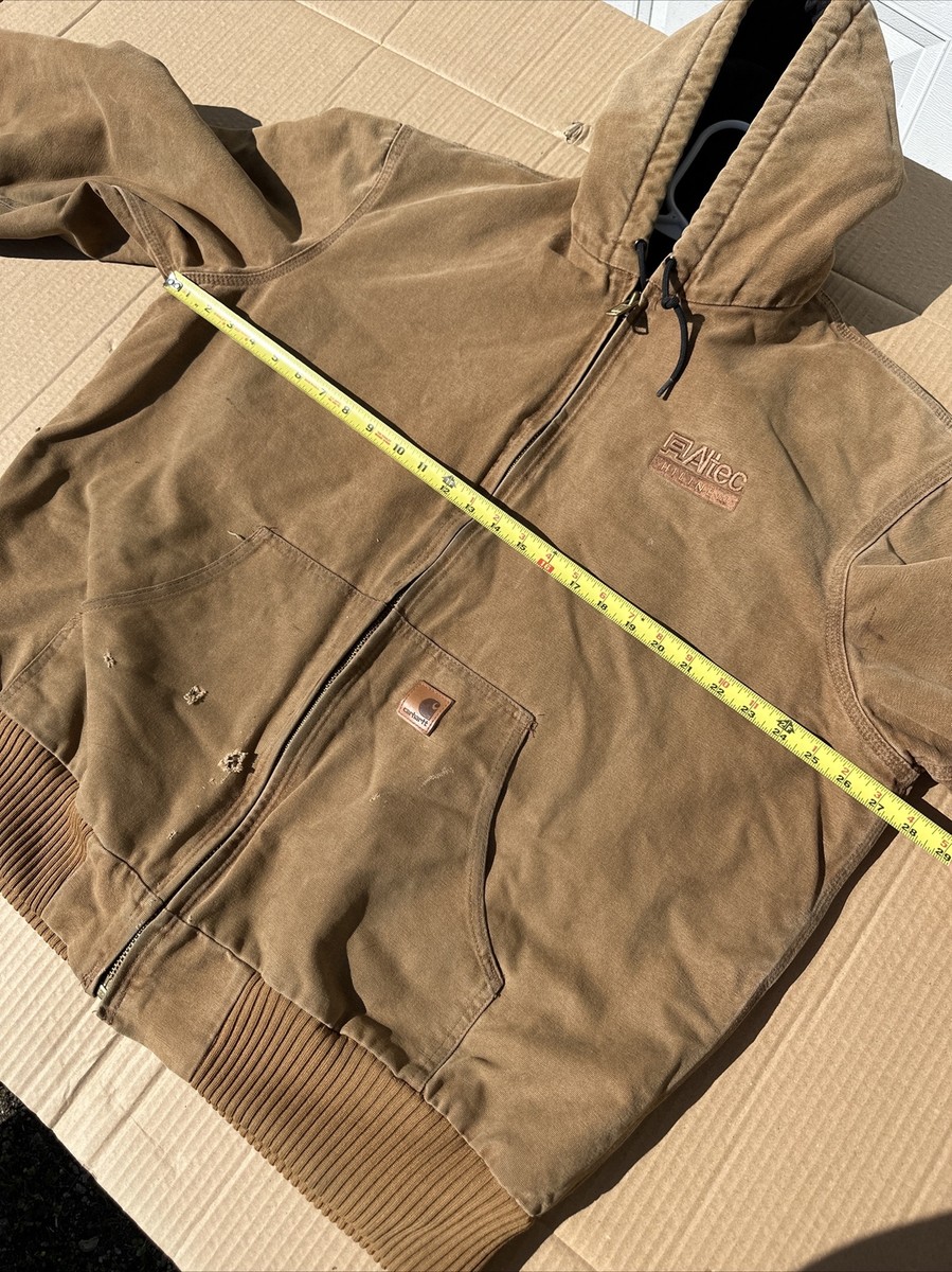 Carhartt J130 211 Brown Canvas Zip Hooded Lined Work Bomber Jacket