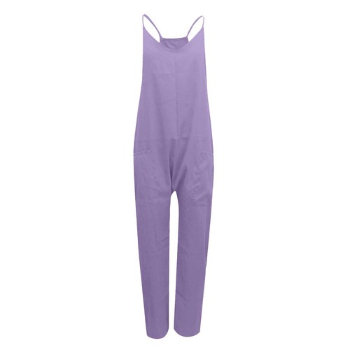 Womens Summer Jumpsuit Sleeveless Loose Solid Color Strap Loose Jumpsuit Pocket - Picture 4 of 63