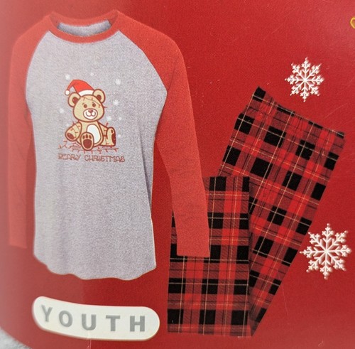 New Family Christmas Pajamas Beary Christmas Youth L 14-16 Red Plaid Fleece - Picture 2 of 4