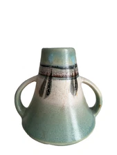 Arts & Crafts Turquoise Two-Handled Vase 5" Japanese Monticello Pottery