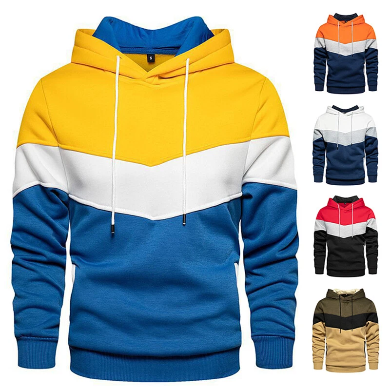 Men Colourblock Hoodie Casual Hooded Slim Fit Sweatshirts Pullover Sweater Tops