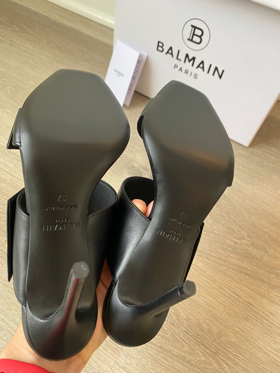 BALMAIN 37 ピンヒール Balmain Women Black Mules Slip on Sandals Heels Golden