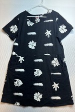 Vintage Beach Dress XL Red Ginger USA Cotton Black White Shift Pockets Earrings
