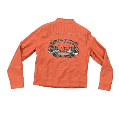 harleydavidson 肩幅56身幅58袖丈61着丈72 Harley Davidson Orange Cotton Jacket Women's Sz M Padded