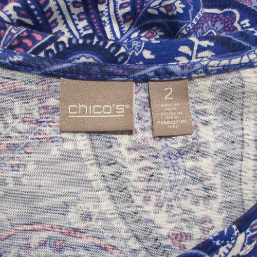 Chico's Blue Paisley Print V-Neck with sheer Chiffon hem Tunic Chico's 2 Sz 12 - Picture 6 of 14