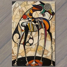 Art Print Dog Surreal Skeleton Black Cubist Abstract Art Spiral Eyes Minimalist