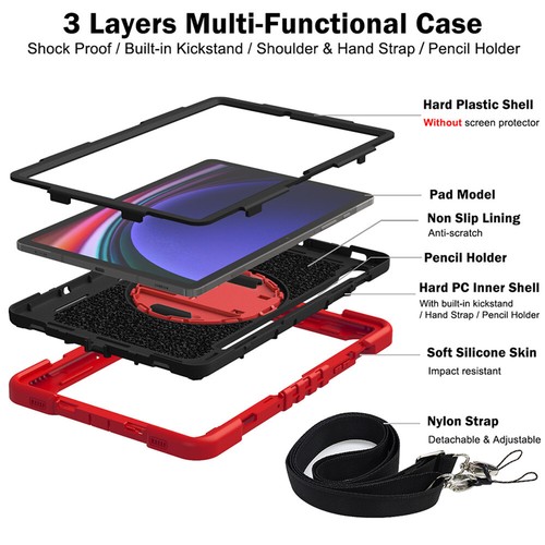 Tablet Shockproof Strap Stand Case Cover For Samsung Galaxy Tab S9 FE / S9 FE+ - Picture 22 of 60