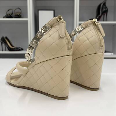 Chanel Leather Coco Mark US6.5 EU37 Icon Wedge Metal Strap Chanel Leather Coco Mark US6.5 EU37 Icon Wedge Metal Strap
