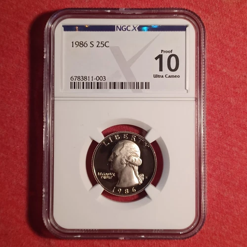 USA 1986-S Quarter 25c Coin - NGC X 10 PR70