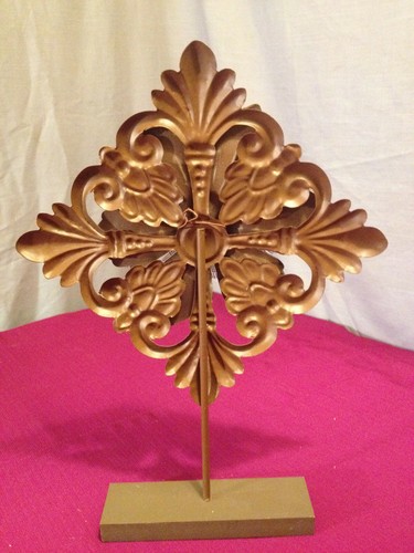 Metal & Burlap Flower 3-D Free Standing Centerpiece~Harvest Fall Shelf Decor - Picture 5 of 5