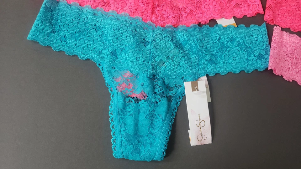 Lote ULTRA COQUETAS Rosa Caliente Turquesa Encaje Tanga Bragas PEQUEÑAS Jessica Simpson Nuevas con Etiquetas Foto 4 de 4