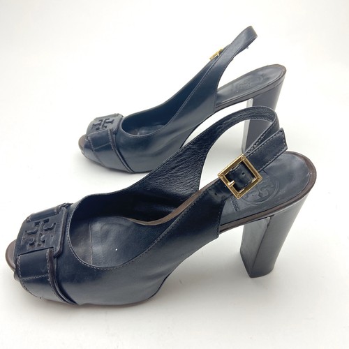Bomba de cuero negro Tory Burch para mujer 9,5 punta de peep tacones altos Tennyson - Imagen 4 de 11