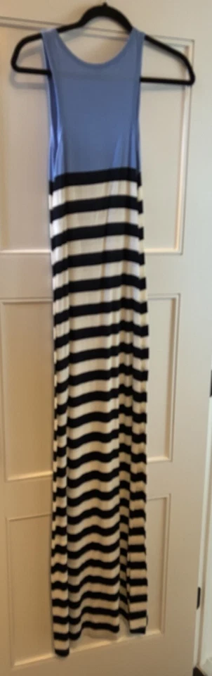 Maxi Vestido Para Mujer Antiguo Azul Marino Pequeño Azul Marino Rayas Sin Mangas Largo Completo Foto 4 de 4