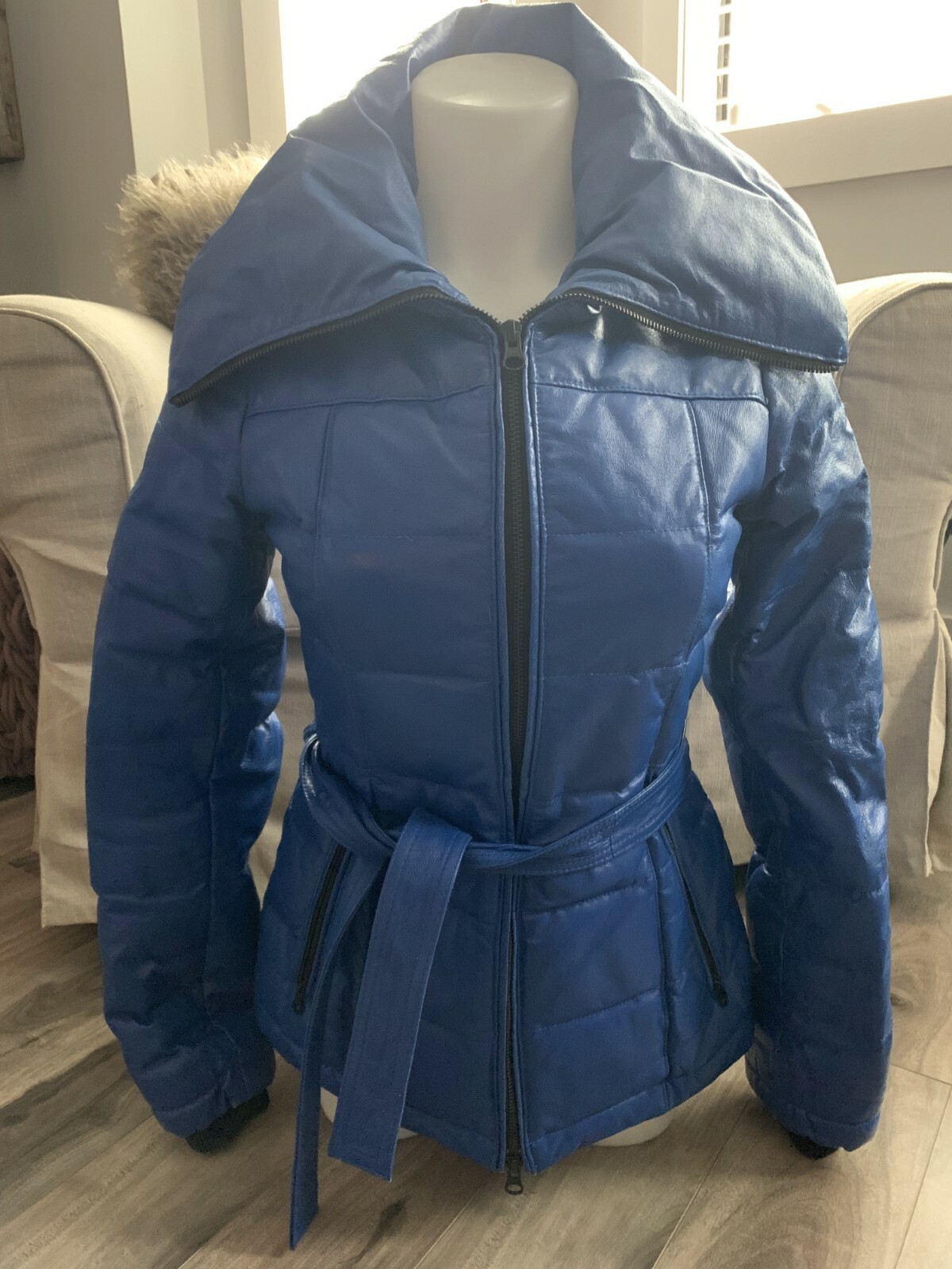 Danier Blue Leather Puffer Down Jacket 