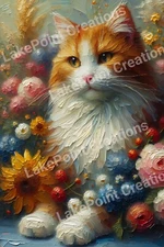Digital Image Picture Wallpaper Background Cat N' Flowers oil painting style