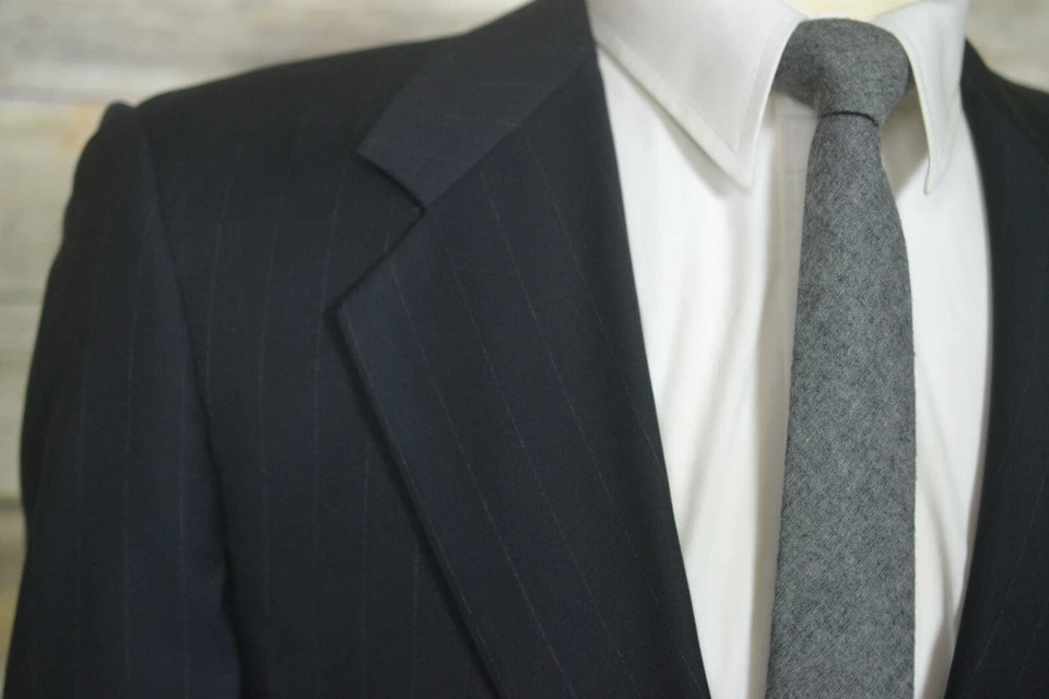 Abrigo Blazer Chaqueta Deportivo Hickey Freeman Para Hombres Azul Marino A Rayas Lana 39R Foto 3 de 4