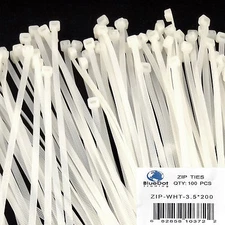 SHIPS FREE ~ 100 PACK 8 INCH NYLON ZIP CABLE TIES WIRE TIE WRAPS WHITE 40 LBS 8"