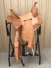 Western natural Leather Rough Out Ranch Roper Saddle with Rigged Seat 